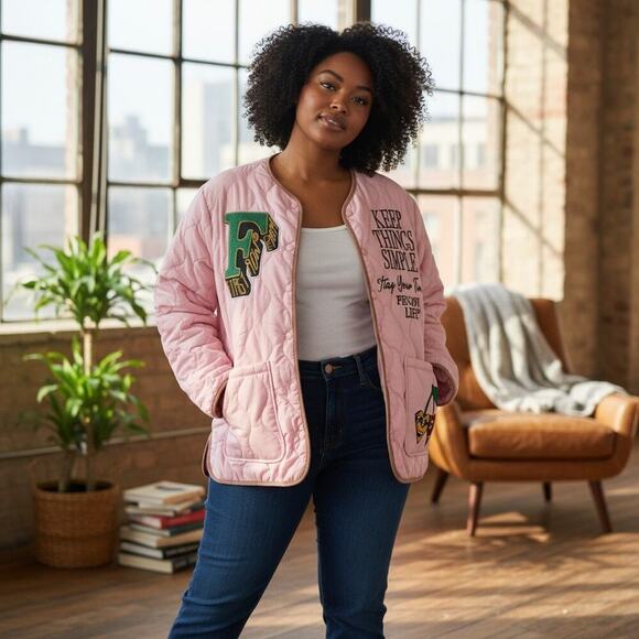 "Keep Things Simple" By First Row Denim Pink Quilted Jacket XL NWT - Picture 10 of 11